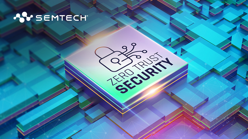 Semtech promotional illustration of a processor and a zero-trust security symbol for its industrial IoT announcement