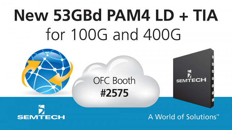 Semtech Demonstrates New 53GBaud PAM4 Linear Driver and Transimpedance Amplifier at OFC 2017
High-performance IC platform supports next-generation 100G optical networking modules